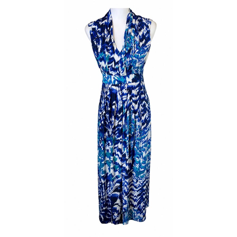 Chicos Blue Flame Jasmina Maxi Dress Women S Sz 0 Blue Abstract Sleeveless Drape